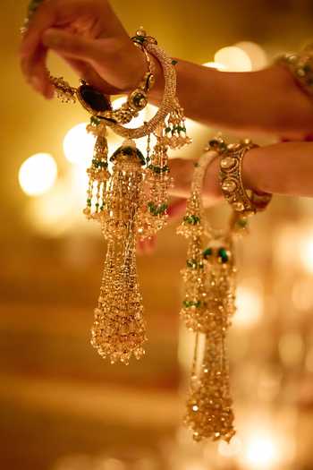 Seema Gujral Pearl & Emerald Embellished Pair of Kaleeras 