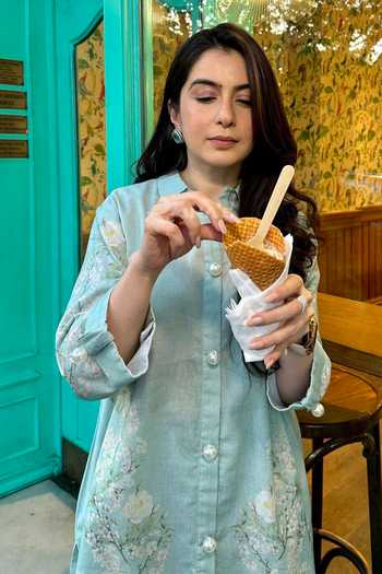 Rainas Blue Cotton, Linen Mandarin Collar The Orangery Aqua Blossom Print Pant Set Online at Aza Fashions Rainas_Blue Cotton, Linen Mandarin Collar The Orangery Aqua Blossom Print Pant Set _Online_at_Aza_Fashions