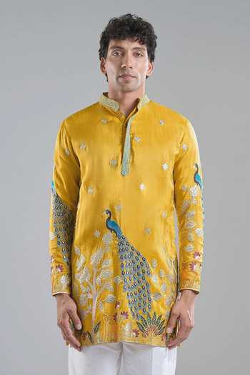 Buy Arihant Rai Sinha Yellow Tissue Embroidery Rangeela Mor Kurta With Koti Jacket Online at Aza Fashions Buy_Arihant Rai Sinha_Yellow Tissue Embroidery Rangeela Mor Kurta With Koti Jacket _Online_at_Aza_Fashions