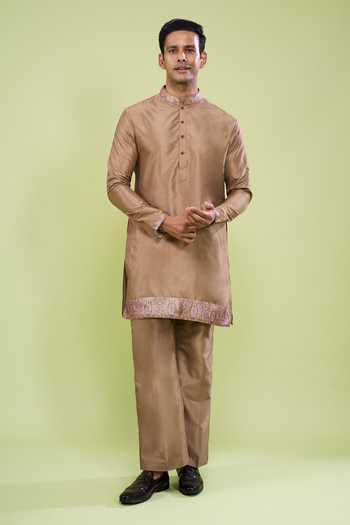Buy Arihant Rai Sinha Brown Silk, Cotton Plain Kurta And Pant Set Online at Aza Fashions Buy_Arihant Rai Sinha_Brown Silk, Cotton Plain Kurta And Pant Set _Online_at_Aza_Fashions