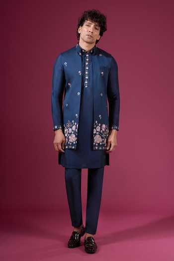 Arihant Rai Sinha Blue Silk Embroidery Nehru Jacket Set at Aza Fashions Arihant Rai Sinha_Blue Silk Embroidery Nehru Jacket Set _at_Aza_Fashions