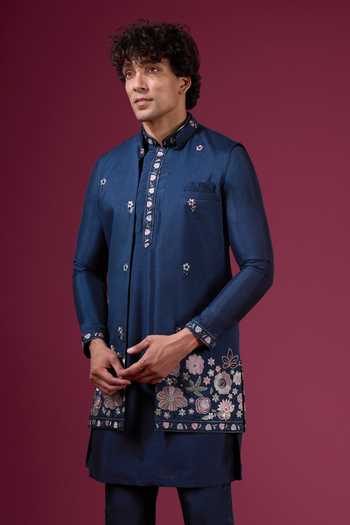 Buy Arihant Rai Sinha Blue Silk Embroidery Nehru Jacket Set Buy_Arihant Rai Sinha_Blue Silk Embroidery Nehru Jacket Set
