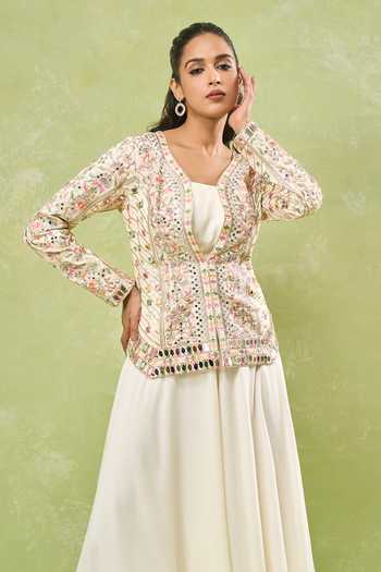 Samyukta Singhania Mirror Embroidered Jacket & Skirt Set 