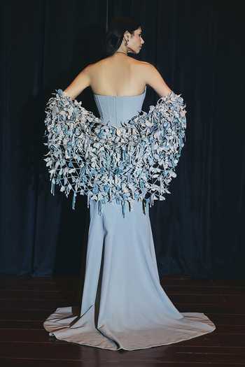 Supria Munjal Strapless Gown With Cape 