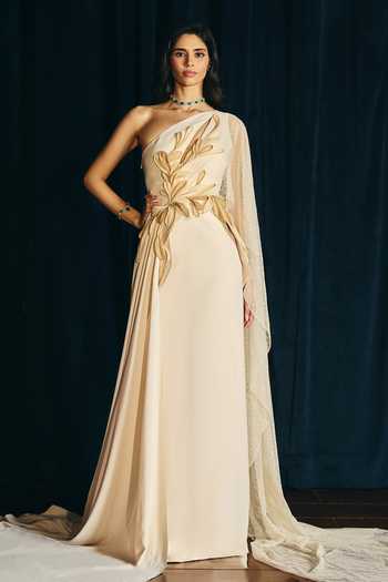 Supria Munjal One Shoulder Sculpted Gown 