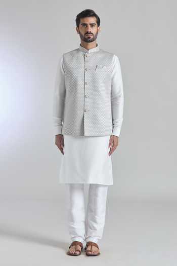 Arihant Rai Sinha Gray Silk Sequins, Embroidery Grey Bundi at Aza Fashions Arihant Rai Sinha_Gray Silk Sequins, Embroidery Grey Bundi _at_Aza_Fashions
