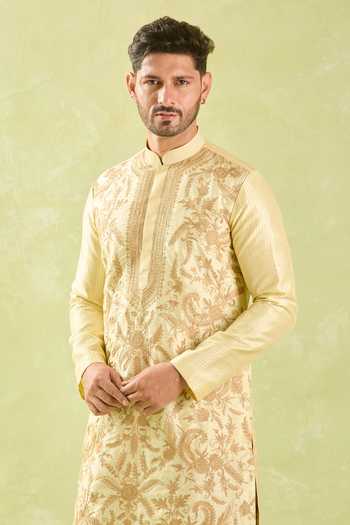 Buy Arihant Rai Sinha Beige Silk Embroidery Aari Kurta And Patiala Pant Set at Aza Fashions Buy_Arihant Rai Sinha_Beige Silk Embroidery Aari Kurta And Patiala Pant Set _at_Aza_Fashions