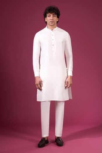 Arihant Rai Sinha Off White Jacquard, Silk Contrast Nehru Jacket And Kurta Set at Aza Fashions Arihant Rai Sinha_Off White Jacquard, Silk Contrast Nehru Jacket And Kurta Set _at_Aza_Fashions