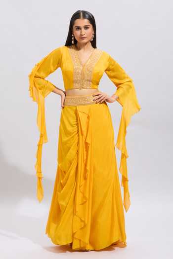 Samyukta Singhania Yellow Chinnon Silk Kurta Set