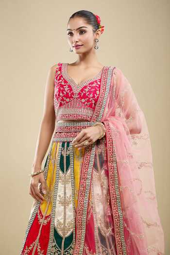 Buy Samyukta Singhania Multi Color Silk, Net Embroidery V-neck Paisley Lehenga Set Buy_Samyukta Singhania_Multi Color Silk, Net Embroidery V-neck Paisley Lehenga Set