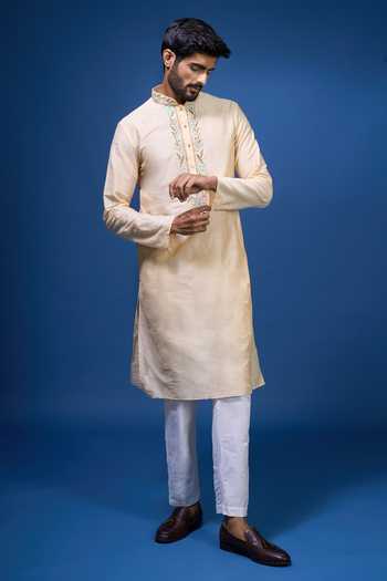 Buy_Arihant Rai Sinha_Beige Silk Embroidery Placement Kurta And Pant Set 
