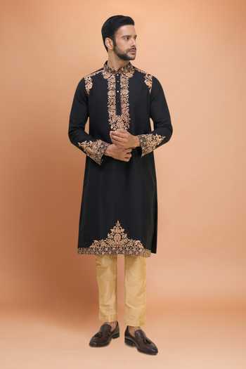 Buy Arihant Rai Sinha Black Silk Embroidery Floral And Mirror Work Kurta Set Buy_Arihant Rai Sinha_Black Silk Embroidery Floral And Mirror Work Kurta Set