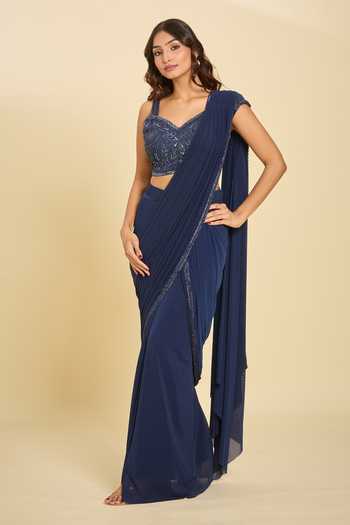 Samyukta Singhania Embroidered Pre-Draped Saree & Blouse Set