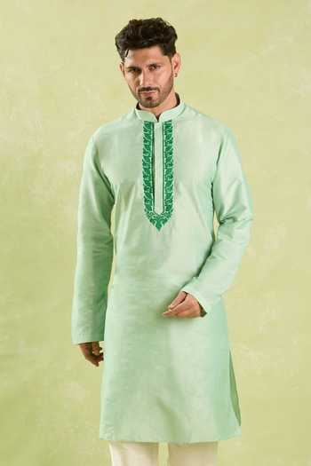 Buy Arihant Rai Sinha Green Polyester, Chanderi Embroidery Tonal Vine Kurta Set at Aza Fashions Buy_Arihant Rai Sinha_Green Polyester, Chanderi Embroidery Tonal Vine Kurta Set _at_Aza_Fashions
