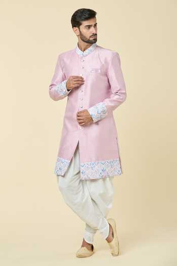 Buy Arihant Rai Sinha Pink , Satin Embroidery Placement Kurta With Peshwari Dhoti Pant Buy_Arihant Rai Sinha_Pink , Satin Embroidery Placement Kurta With Peshwari Dhoti Pant