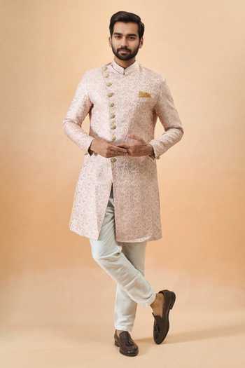 Buy Arihant Rai Sinha Pink Jacquard, Silk Sherwani And White Pant Set Buy_Arihant Rai Sinha_Pink Jacquard, Silk Sherwani And White Pant Set