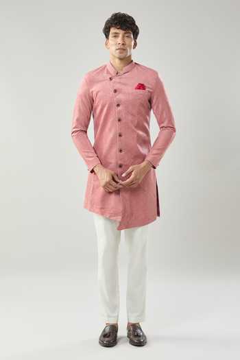 Buy Arihant Rai Sinha Red Swad Velvet Semi Indo Sherwani Set Buy_Arihant Rai Sinha_Red Swad Velvet Semi Indo Sherwani Set