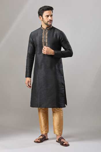 Buy Arihant Rai Sinha Black Silk Embroidery Plain Banarasi Kurta Set Buy_Arihant Rai Sinha_Black Silk Embroidery Plain Banarasi Kurta Set
