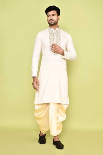 Shop_Arihant Rai Sinha_Off White Cotton, Silk Sequins, Embroidery Kurta And Dhoti Pant Set 