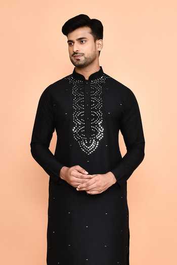 Arihant Rai Sinha Geometric Mirror Embroidered Placket Kurta With Dhoti Pant 