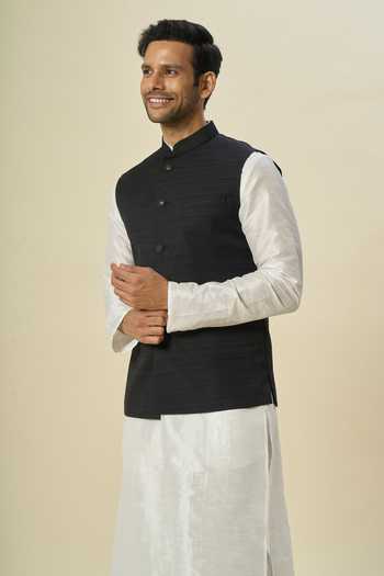 Arihant Rai Sinha Solid Black Bundi Kurta Set