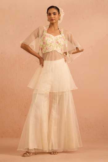 Tarini Vij Gul Organza Overlay Jacket Palazzo Set 