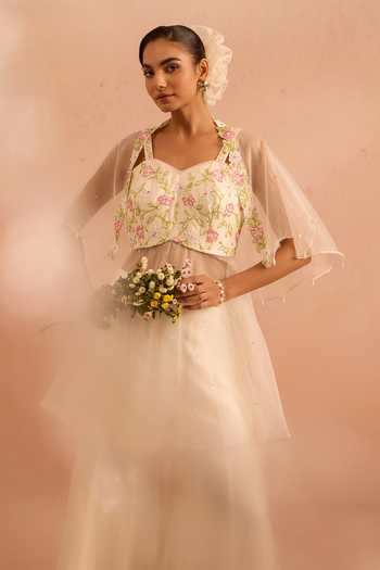 Shop_Tarini Vij_Off White Organza Beads, Pearls Sweetheart Neck Gul Overlay Jacket Palazzo Set _Online_at_Aza_Fashions