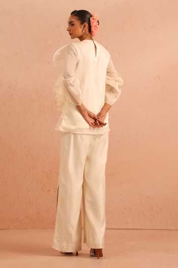Tarini Vij Off White Organza, Chanderi Embroidery, Gulzar Layered Peplum Top And Palazzo Set Online at Aza Fashions Tarini Vij_Off White Organza, Chanderi Embroidery, Gulzar Layered Peplum Top And Palazzo Set _Online_at_Aza_Fashions