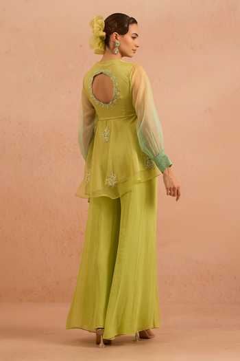 Tarini Vij Nuray Embroidered Peplum Top & Palazzo Set 