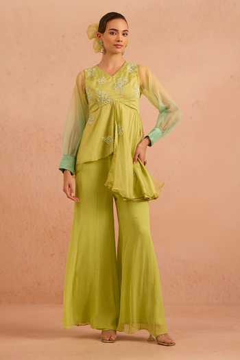 Tarini Vij Nuray Embroidered Peplum Top & Palazzo Set 