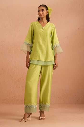 Tarini Vij Nurayat Border Embroidered Kurta & Pant Set 