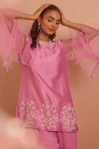 Tarini Vij Purple Chanderi, Organza, Chiffon Round Ruhina Embroidered Kurta And Gharara Set at Aza Fashions Tarini Vij_Purple Chanderi, Organza, Chiffon Round Ruhina Embroidered Kurta And Gharara Set _at_Aza_Fashions