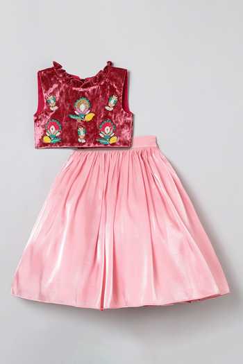 Shop_Byb Premium_Pink Silk, Chiffon Sequins, Embroidery Floral Top And Skirt Set _Online_at_Aza_Fashions