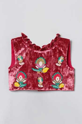 Buy_Byb Premium_Pink Silk, Chiffon Sequins, Embroidery Floral Top And Skirt Set 
