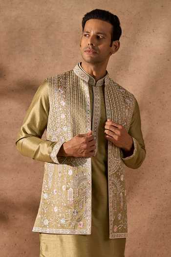 Buy Arihant Rai Sinha Green Silk Embroidery Nehru Jacket Set at Aza Fashions Buy_Arihant Rai Sinha_Green Silk Embroidery Nehru Jacket Set _at_Aza_Fashions
