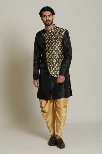 Buy Arihant Rai Sinha Black Silk, Jacquard, Pashmina Embroidery Lotus Placement Woven Sherwani Set Online at Aza Fashions Buy_Arihant Rai Sinha_Black Silk, Jacquard, Pashmina Embroidery Lotus Placement Woven Sherwani Set _Online_at_Aza_Fashions