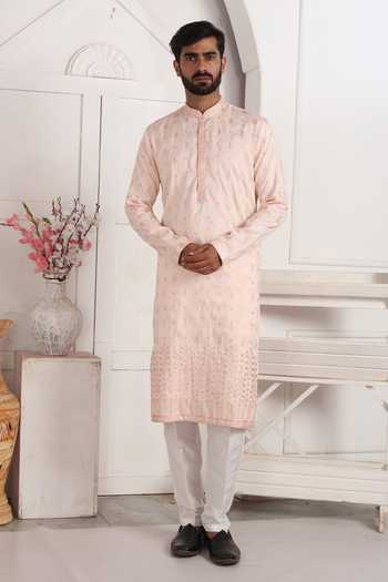 Buy_Arihant Rai Sinha_Pink Silk Embroidery Art Straight Kurta 