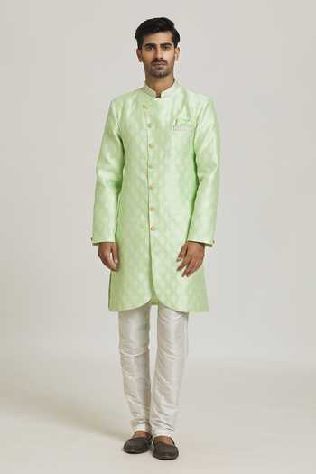 Arihant Rai Sinha_Green Brocade, Silk Embroidery Floral Jacquard Woven Sherwani With Pant _Online_at_Aza_Fashions