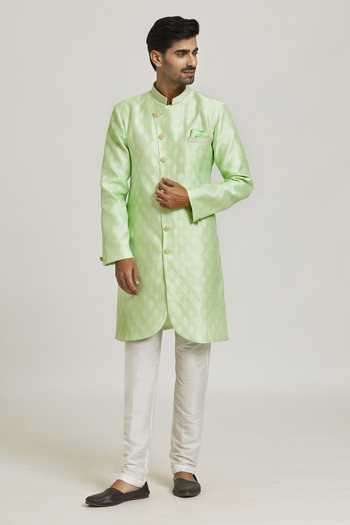 Buy_Arihant Rai Sinha_Green Brocade, Silk Embroidery Floral Jacquard Woven Sherwani With Pant _Online_at_Aza_Fashions