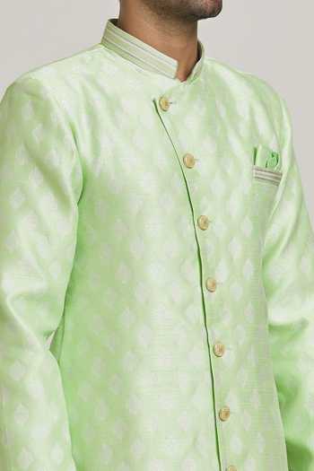 Arihant Rai Sinha_Green Brocade, Silk Embroidery Floral Jacquard Woven Sherwani With Pant _at_Aza_Fashions