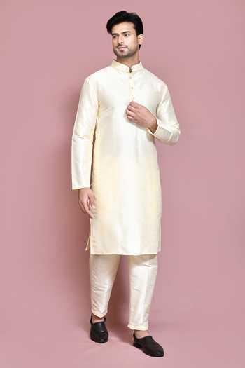 Buy_Arihant Rai Sinha_Cream Silk Solid Straight Kurta And Pyjama Set 