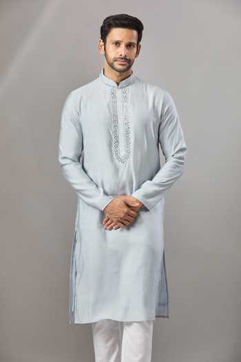 Arihant Rai Sinha Sky Blue Embroidery Plain Kurta Set at Aza Fashions Arihant Rai Sinha_Sky Blue Embroidery Plain Kurta Set _at_Aza_Fashions