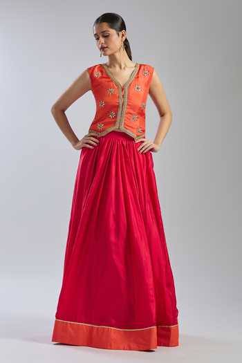 Khwaab By Sanjana Lakhani Red Floral Embroidered Lehenga Set 