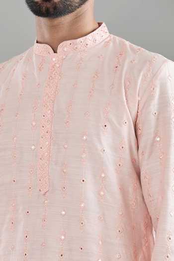Shop Arihant Rai Sinha Pink Polyester, Cotton Mirrors, Embroidery And Thread Kurta Set Shop_Arihant Rai Sinha_Pink Polyester, Cotton Mirrors, Embroidery And Thread Kurta Set