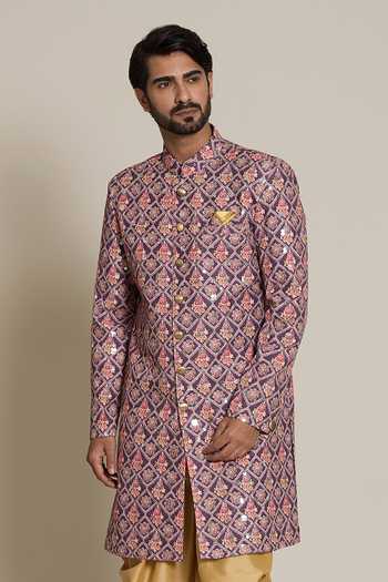 Arihant Rai Sinha Floral Embroidered Wine Sherwani Set 
