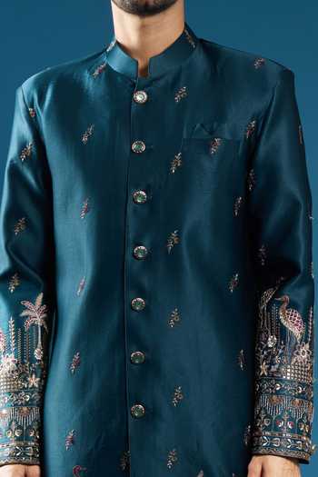 Buy Arihant Rai Sinha Blue Silk Embroidery Sherwani And Pant Set Buy_Arihant Rai Sinha_Blue Silk Embroidery Sherwani And Pant Set