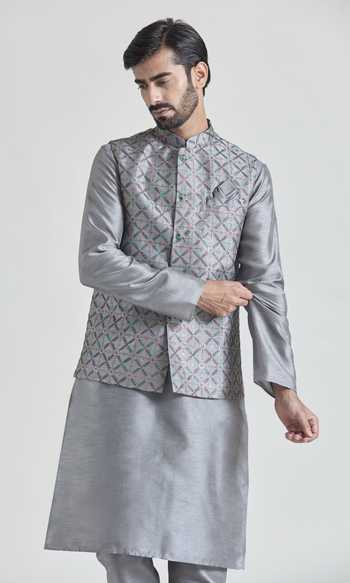 Arihant Rai Sinha Floral Jaal Embroidered Bundi Kurta Set 