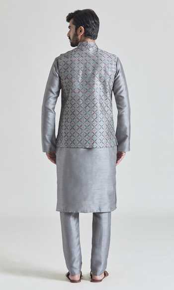 Arihant Rai Sinha Floral Jaal Embroidered Bundi Kurta Set 