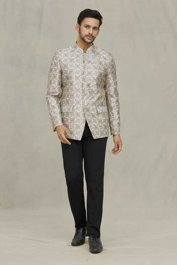 Arihant Rai Sinha_Cream Silk Sequins, Embroidery Florette Woven Bandhgala _Online_at_Aza_Fashions