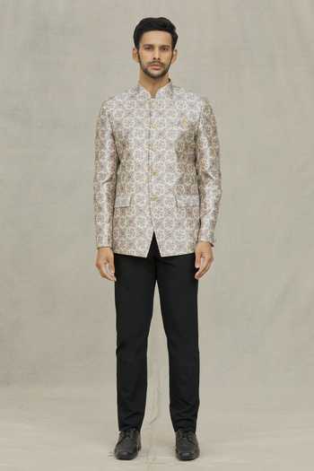 Buy_Arihant Rai Sinha_Cream Silk Sequins, Embroidery Florette Woven Bandhgala _Online_at_Aza_Fashions